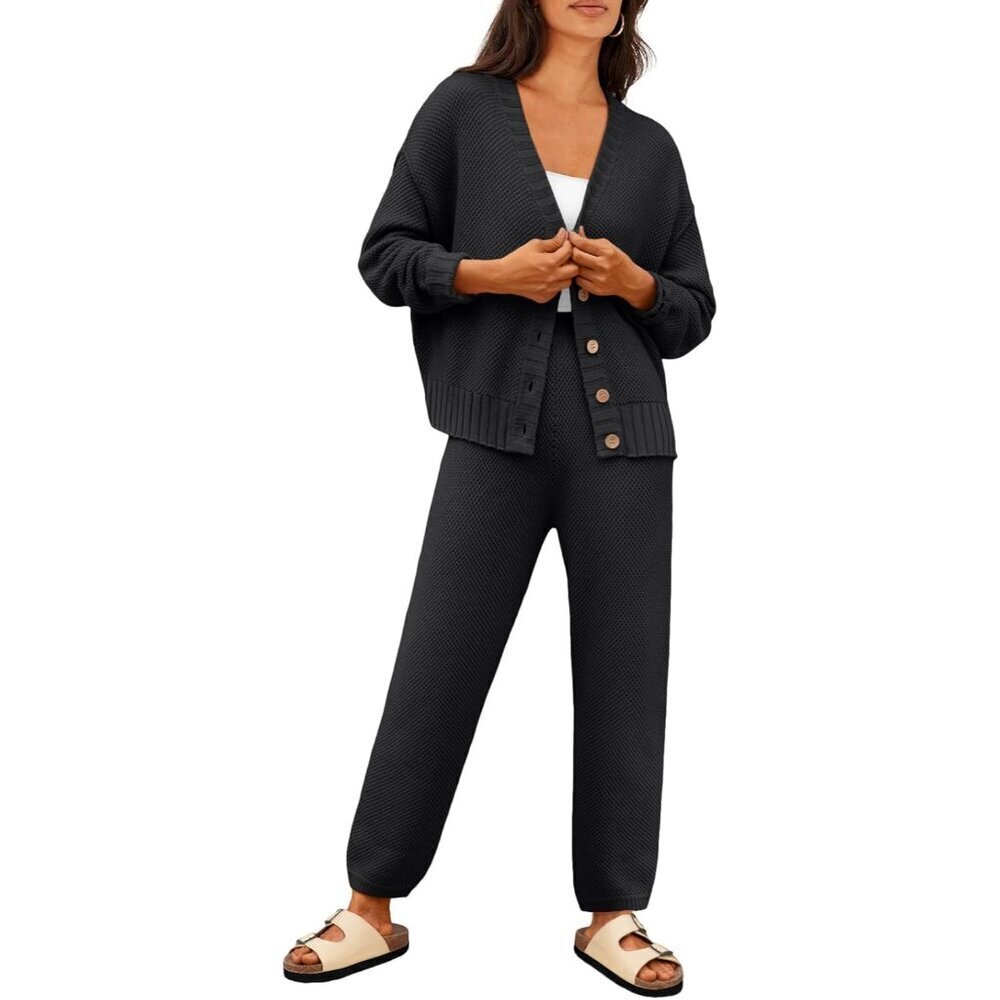 Women's Cardigan Pants Set Black XL Comfortable Cozy Loungewear